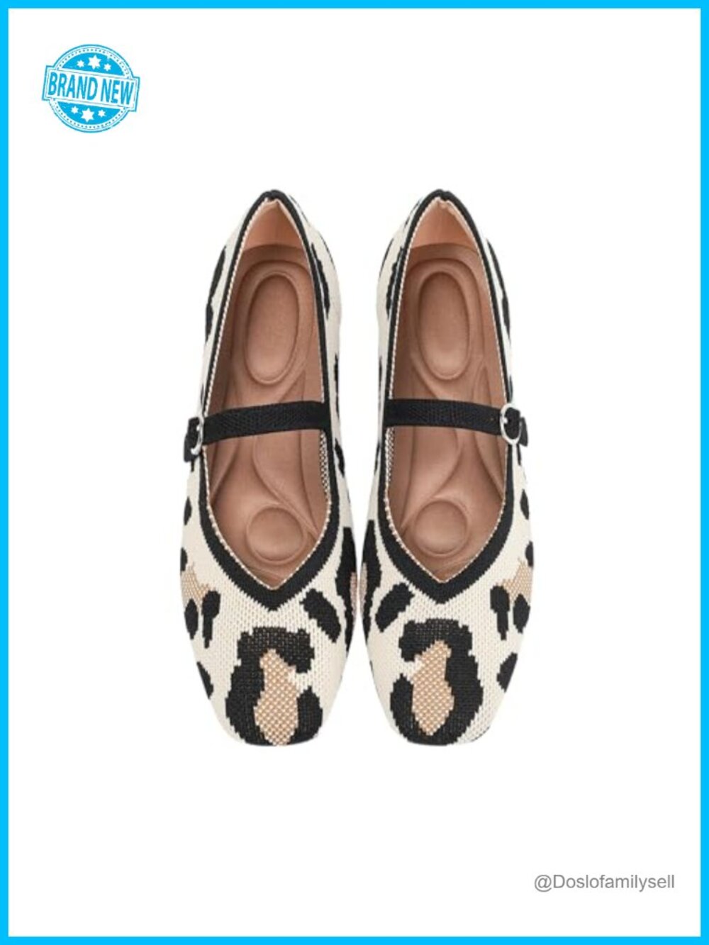 Knit Flats Square Toe Ankle Strap Washable Comfortable Mary Jane Ballet Flat